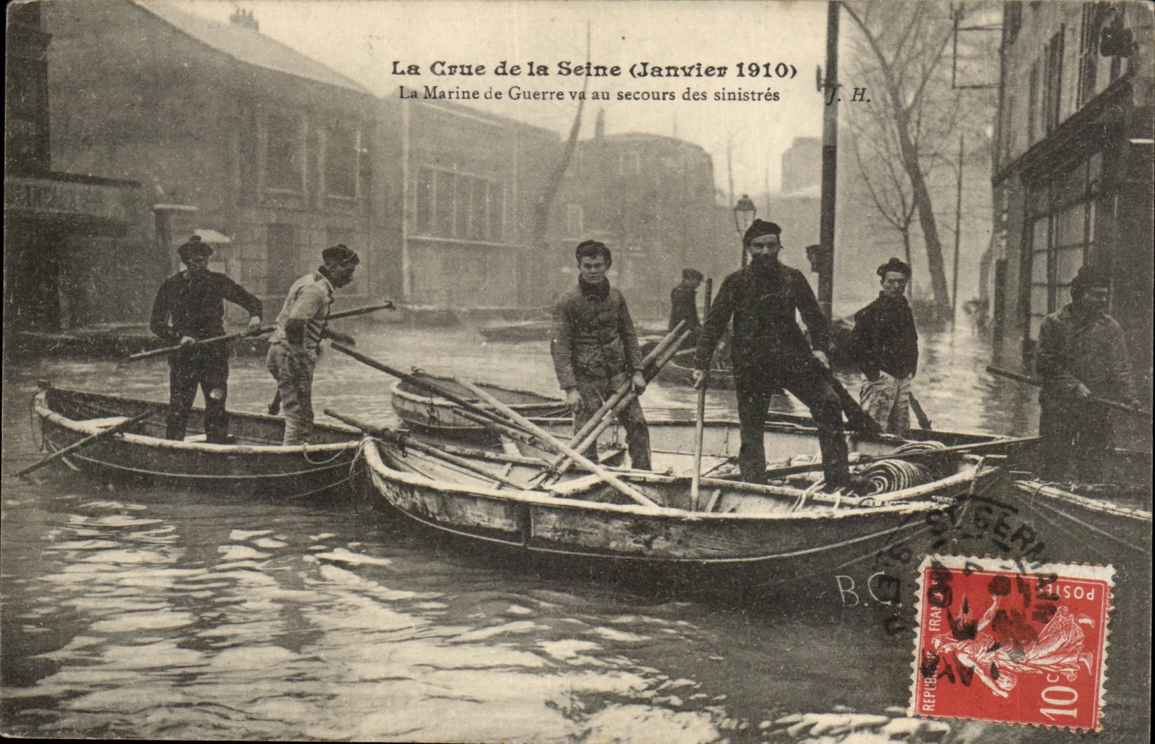 La Crue de la Seine (Enero 1910) — La Marine de Guerre va en ayuda de los afectados — J. H.