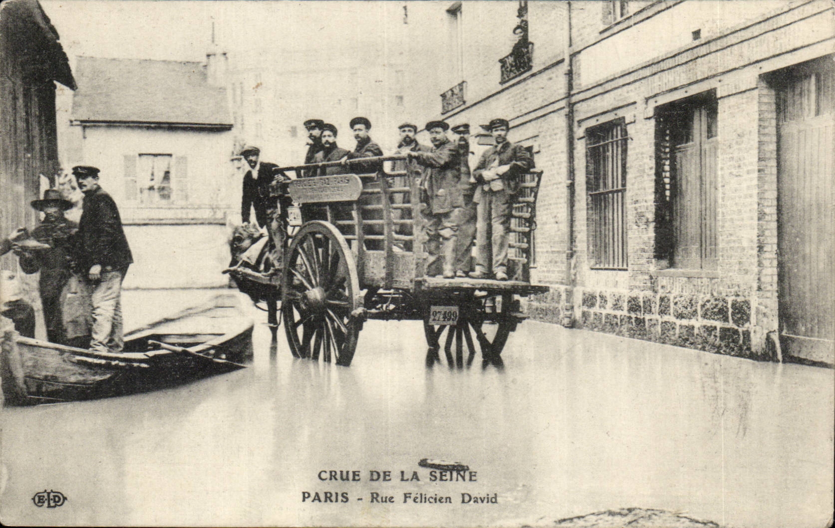 Inundación del Sena — París, Rue Félicien David — editor B.P.D. n° 27499