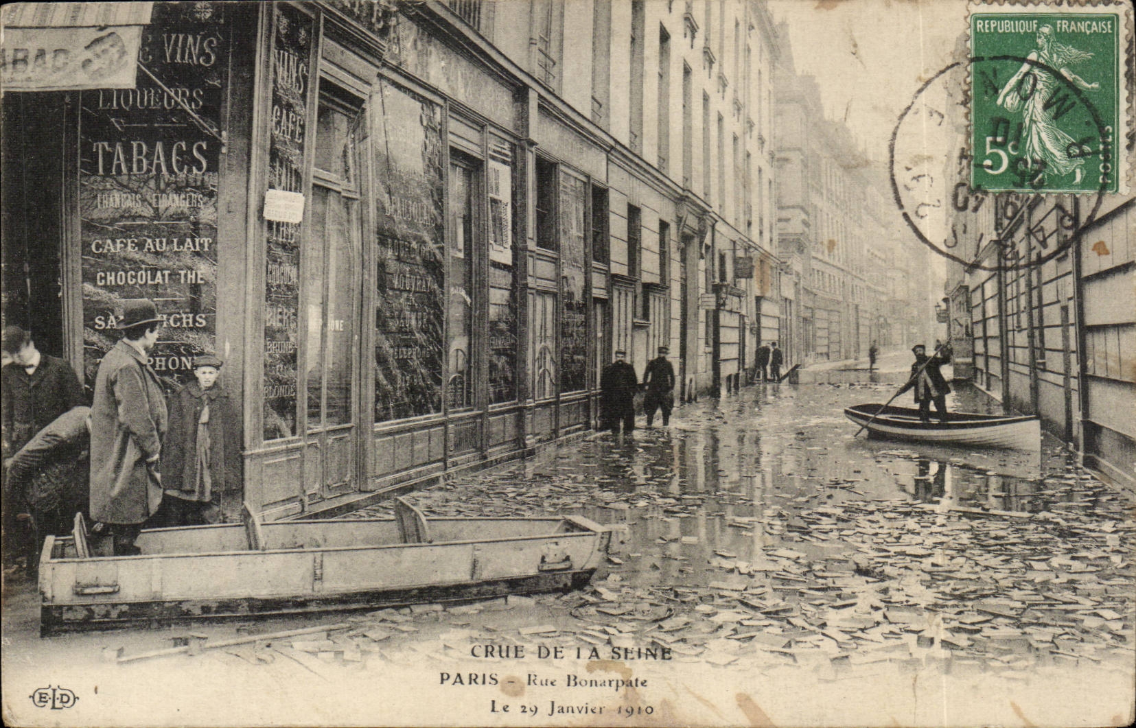 Overslag van de rivier de Seine — Parijs, Rue Bonaparte — Uitgever E.D. n°4