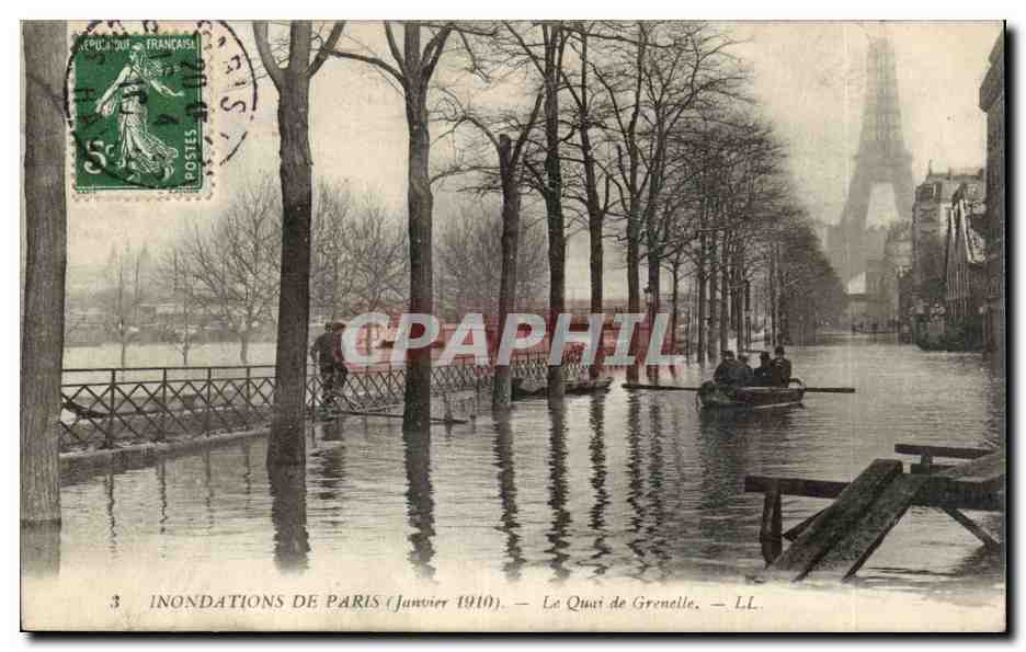 Paris - 15 - La Grande Crue de la Seine Janvier 1910 - Le Quai de Grenelle - CPA 