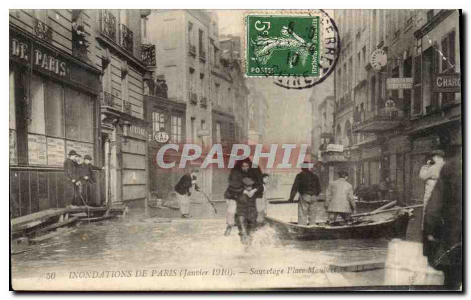 Paris - 5 - La Grande Crue de la Seine Janvier 1910 - Sauvetage Place Maubert - pli - CPA 
