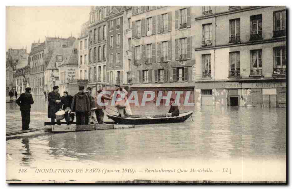 Overstromingen in Parijs — Januari 1910 — Voorziening Quai Montebello — LL