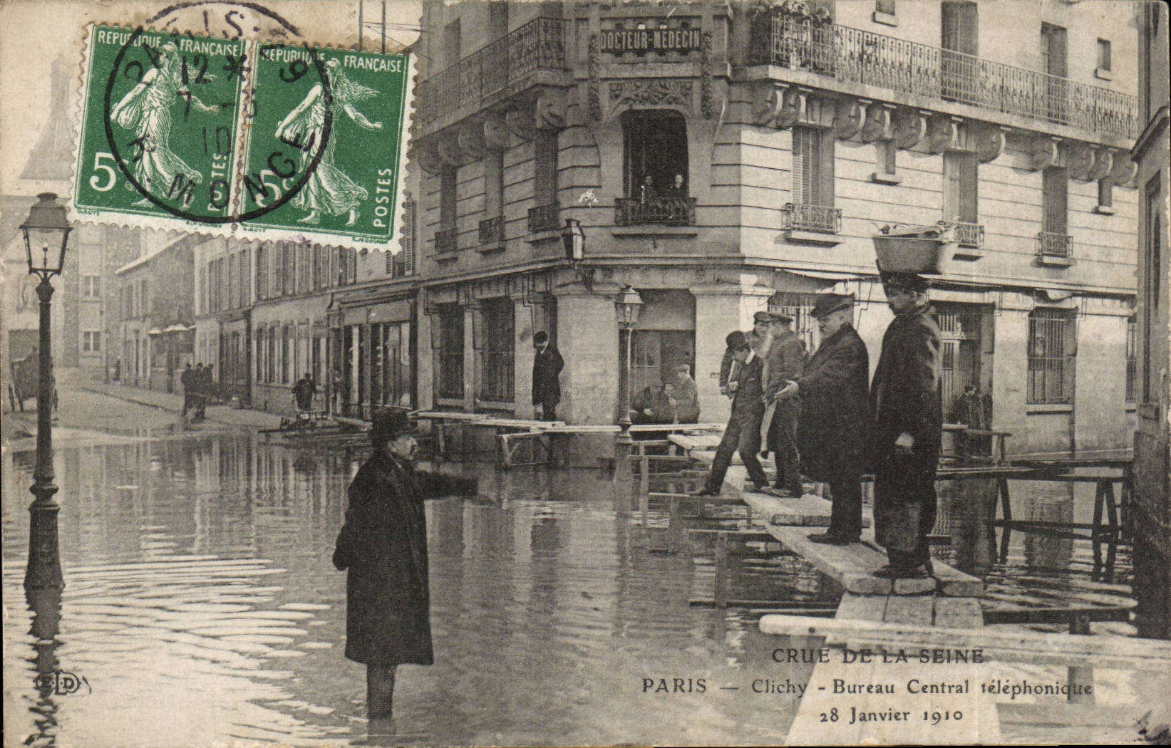 Paris - 11 Crue de la Seine - Clichy Bureau Central Telephonique Janvier 1910 - CPA 