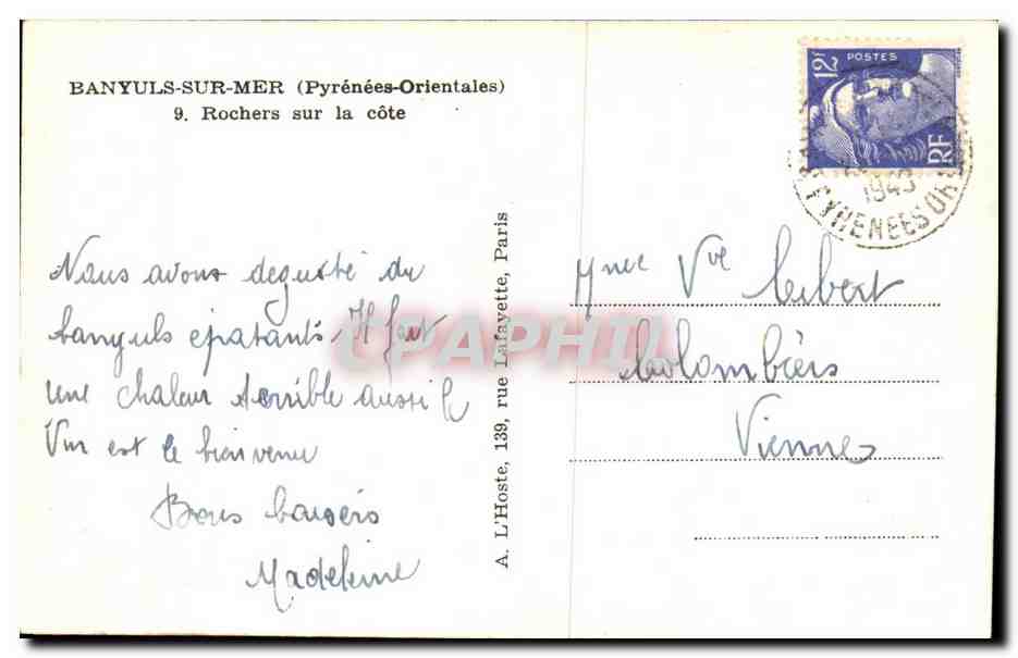 Banyuls sur Mer CPA Rochers sur la cote — Rückseite