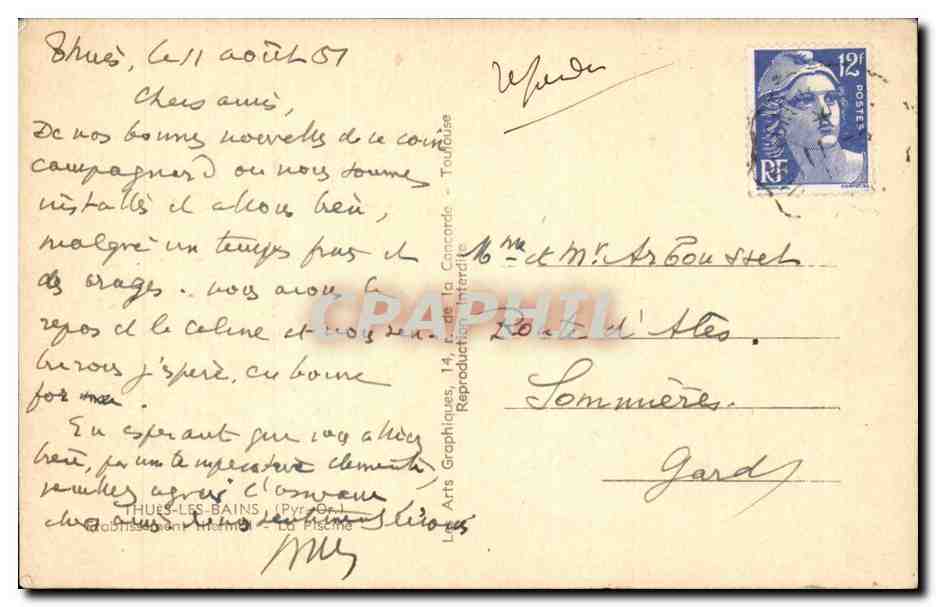 Thues les Bains CPA Etablissement thermal La piscine — Rückseite