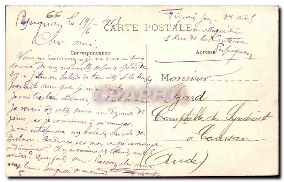 Perpignan CPA Vue generale et le CAnigou — Rückseite