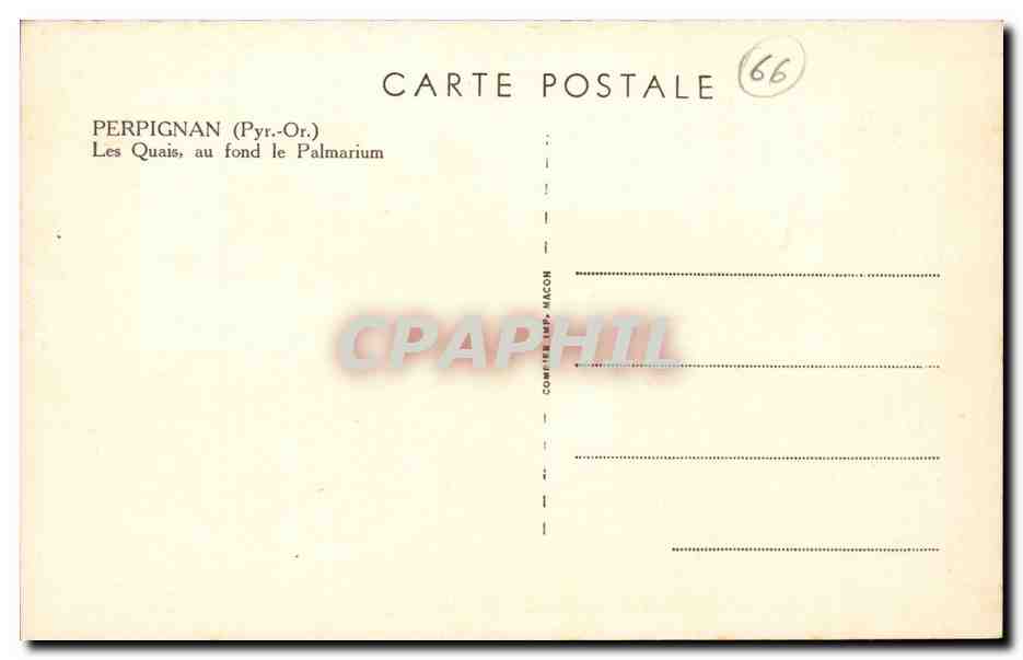 Perpignan CPA Les quais Au fond le palmarium — Rückseite