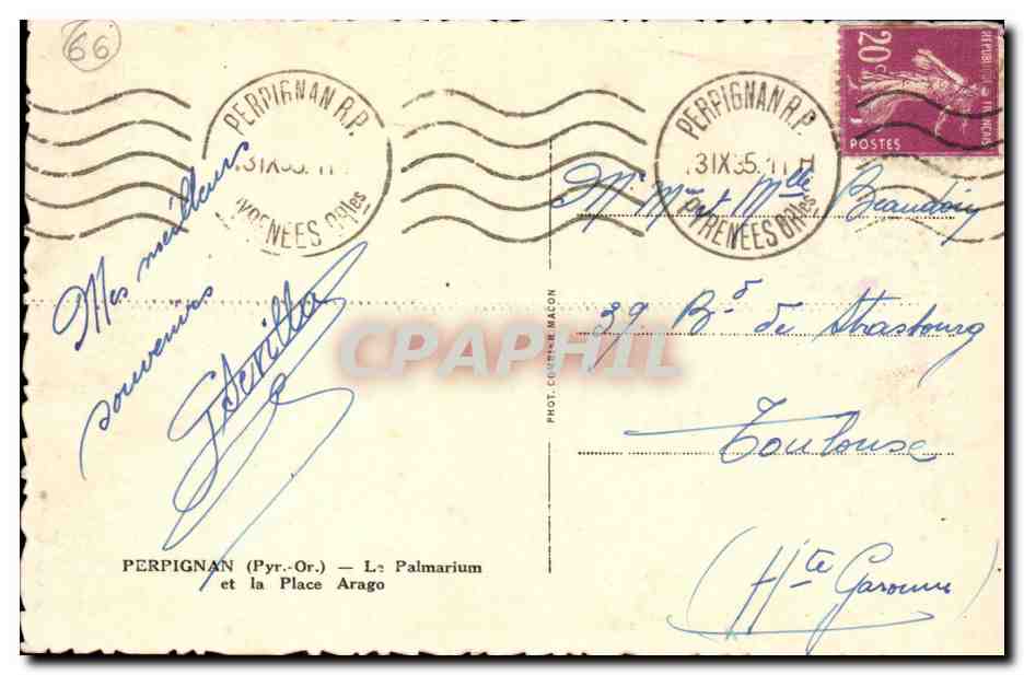 Perpignan - Le Palmarium et la Place Arago - CPA  — Rückseite