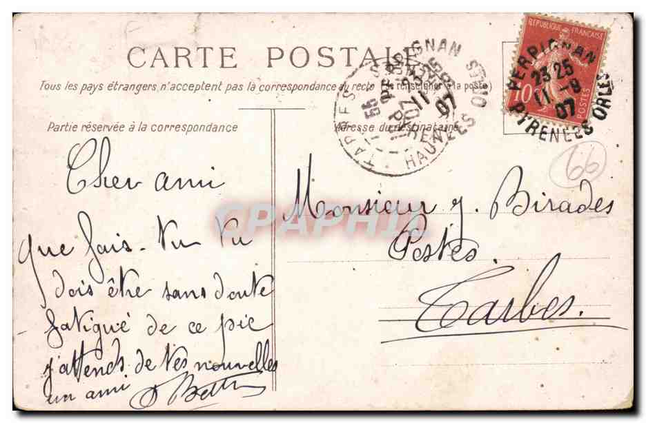 Perpignan - La Tour du Chateau Roussillon CPA  — Rückseite