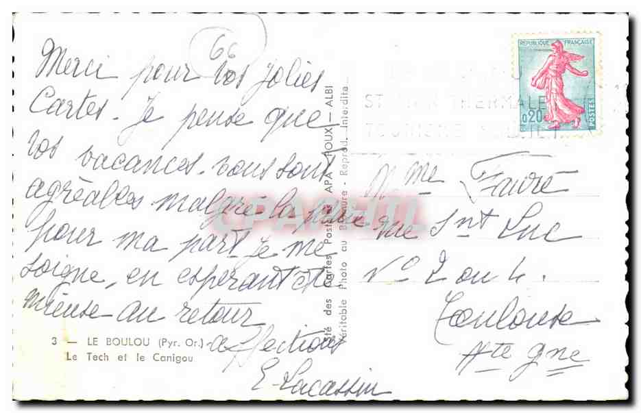 Le Boulou - Le Tech et le Canigou CPA  — Rückseite