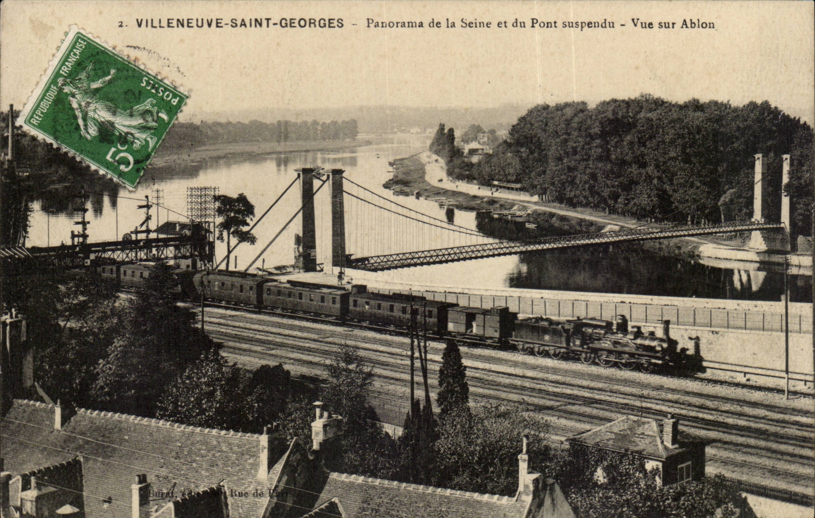 Villeneuve Saint Georges CPA Panorama de la Seine et pont suspendu Vue sur Ahun (train) TOP