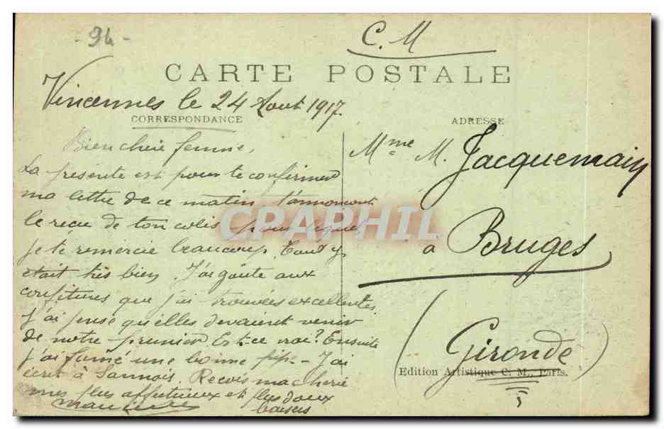 Vincennes CPA La chapelle du chateau — Rückseite
