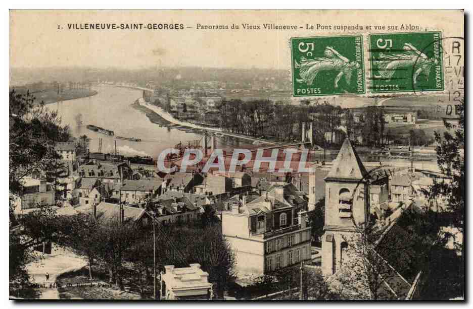 Villeneuve Saint Georges CPA Panorama du vieux Villeneuve Le pont suspendu et vue sur Ablon