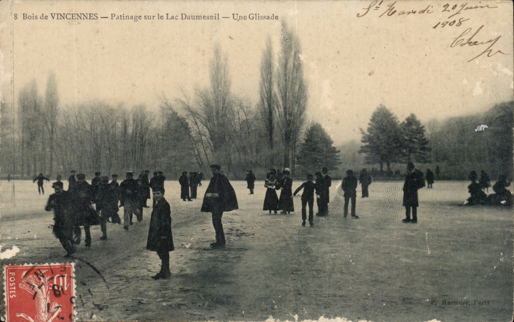 Bois de Vincennes CPA Patinage sur la lac de Daumesnil Une glissage (patins a glace)