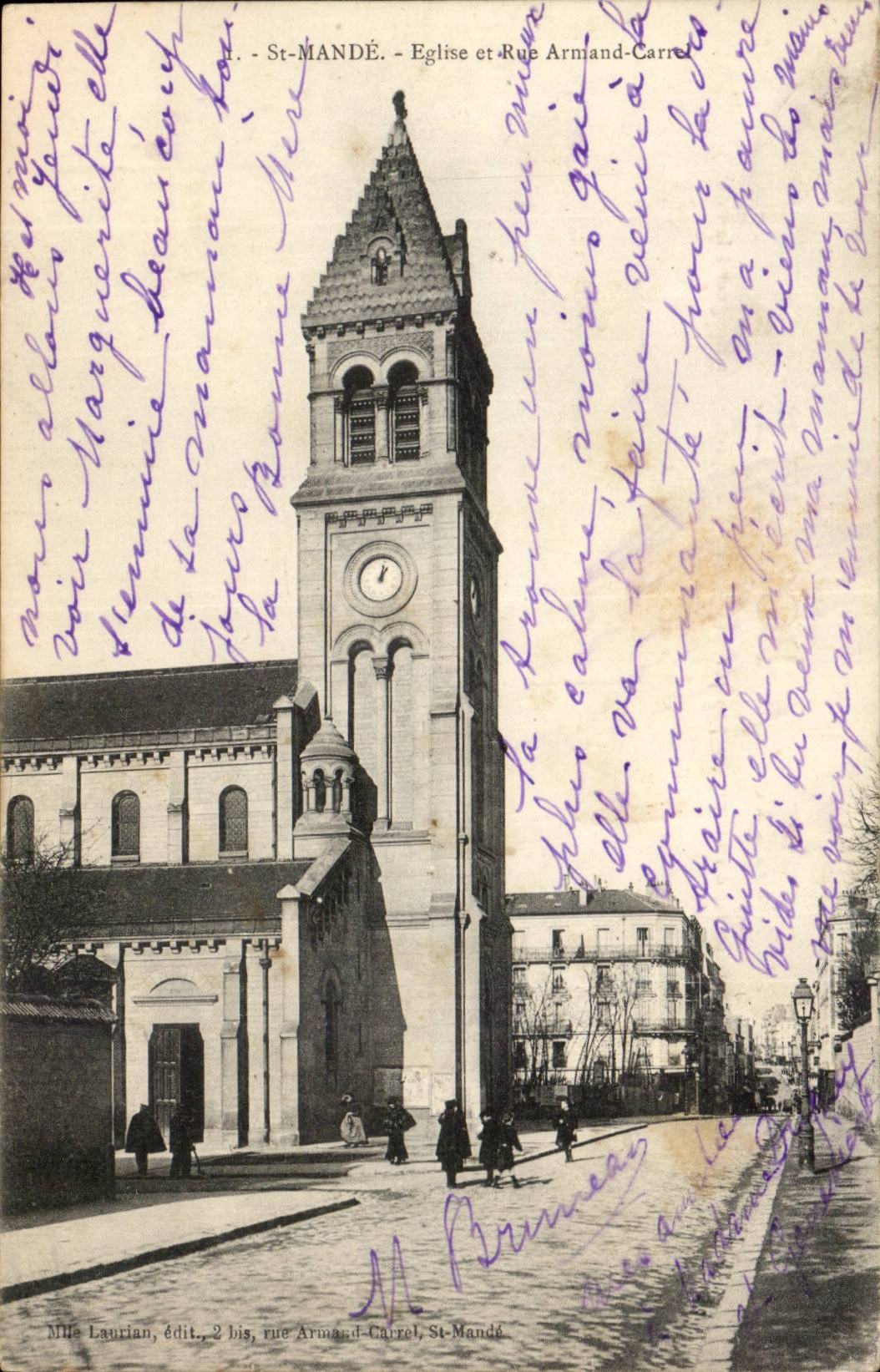 Saint Mande CPA Eglise et rue Armand Carre
