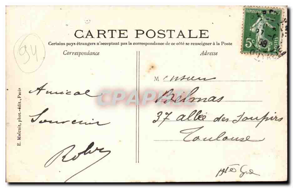 Vincennes — Avenue des Minimes — E.M. — Rückseite