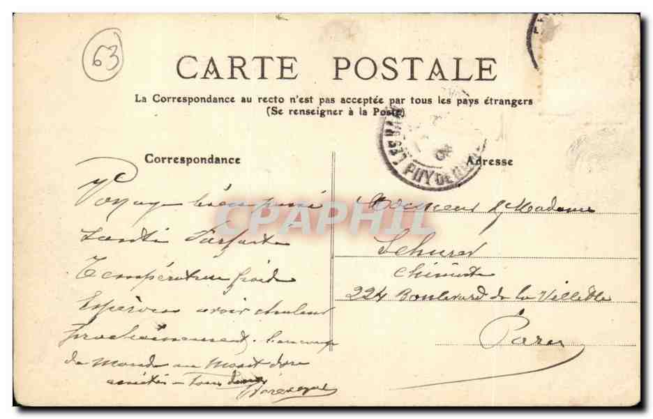 Mont-Dore — La Rue Ramond-Bertrand — Éditeur P. de Dome, n° 624 — Achterkant