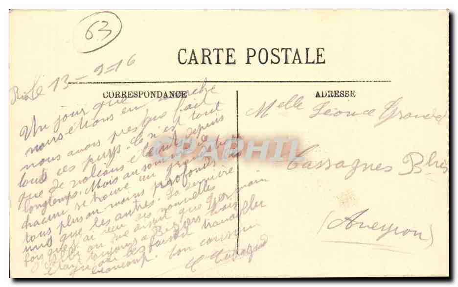 La Chaîne des Puys vue S.W. — Puy de Dôme, Puy de Pariod, Puy des Goules, Le Chaudron — éditeur Chirac & Gauthier, n°50 — Rückseite