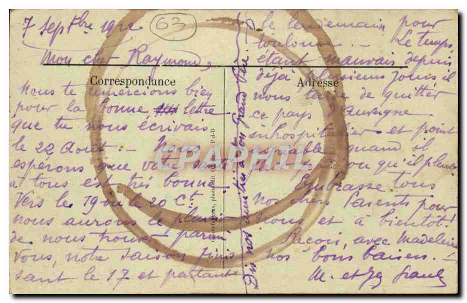 CPA Auvergne Route du Mont Dore a la Bourboule — Verso