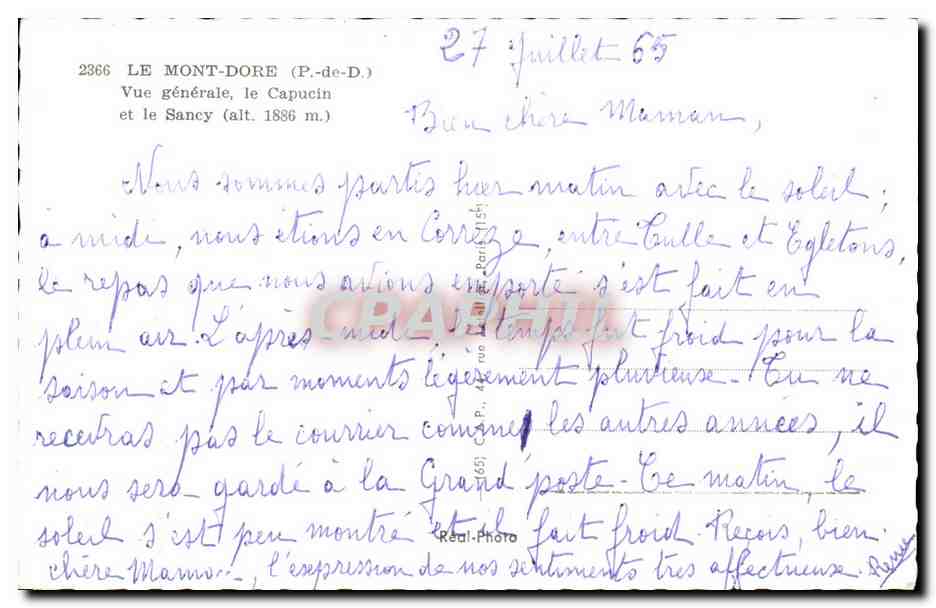 CPA Auvergne Le Mont Dore Vue generale le Capucin et le SAncy — Verso