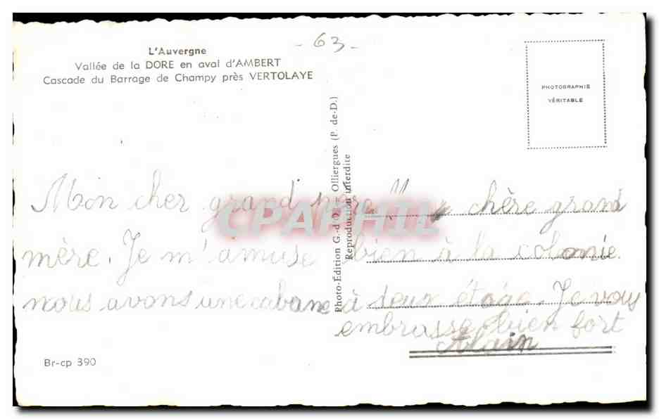 CPA Auvergne Vallee de la Dore en aval d'Ambert Cascade du barrage de Champy pres Vertolaye — Back