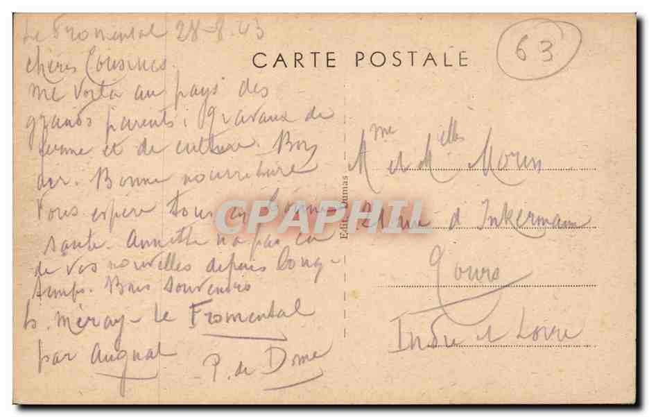 Ardes-sur-Couze (P.-de-D.) — Vue sur le Fromental — Edition Barrat — Verso