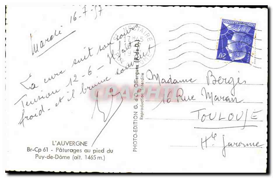 Weiden am Fuße des Puy-de-Dôme — Auvergne — Edition G. d'O. Olliergues — Rückseite