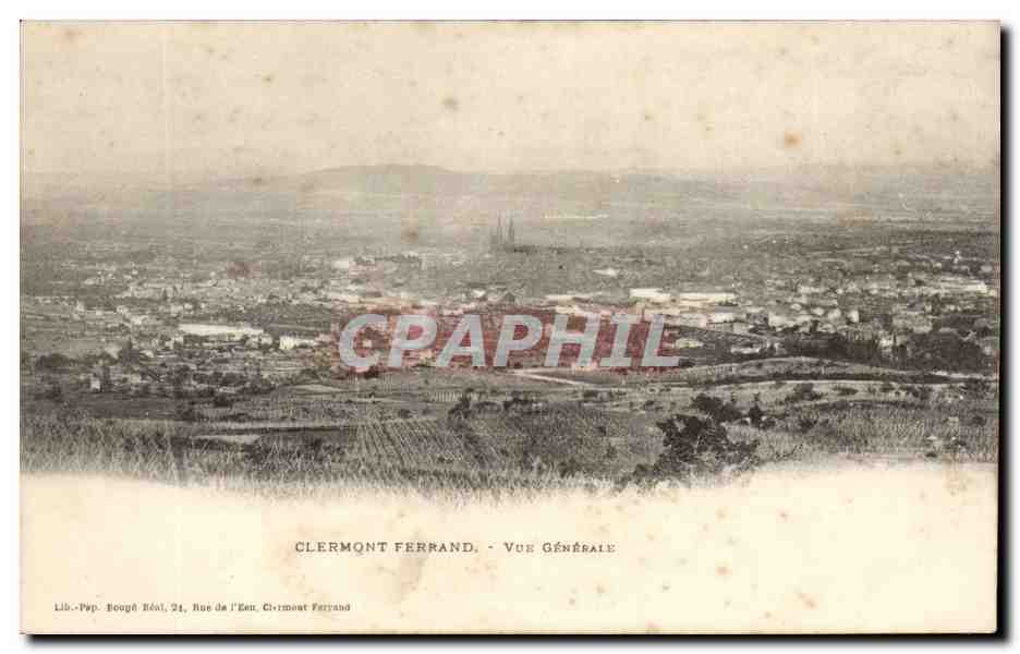 Clermont-Ferrand - Vue Générale — Lib. Pap. Rougé Réol, 24, Rue de l'Écu, Clermont Ferrand