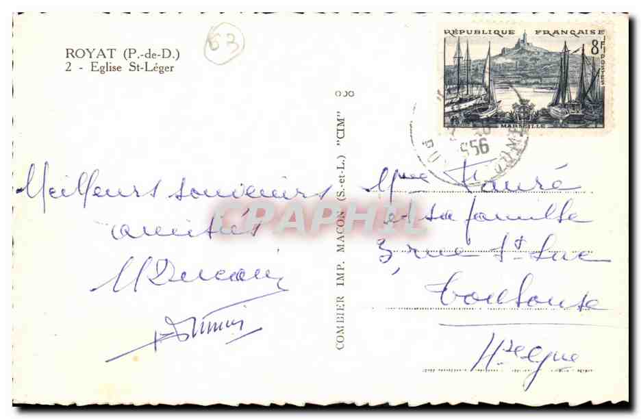 Auvergne CPA Royat Eglise St Leger — Rückseite