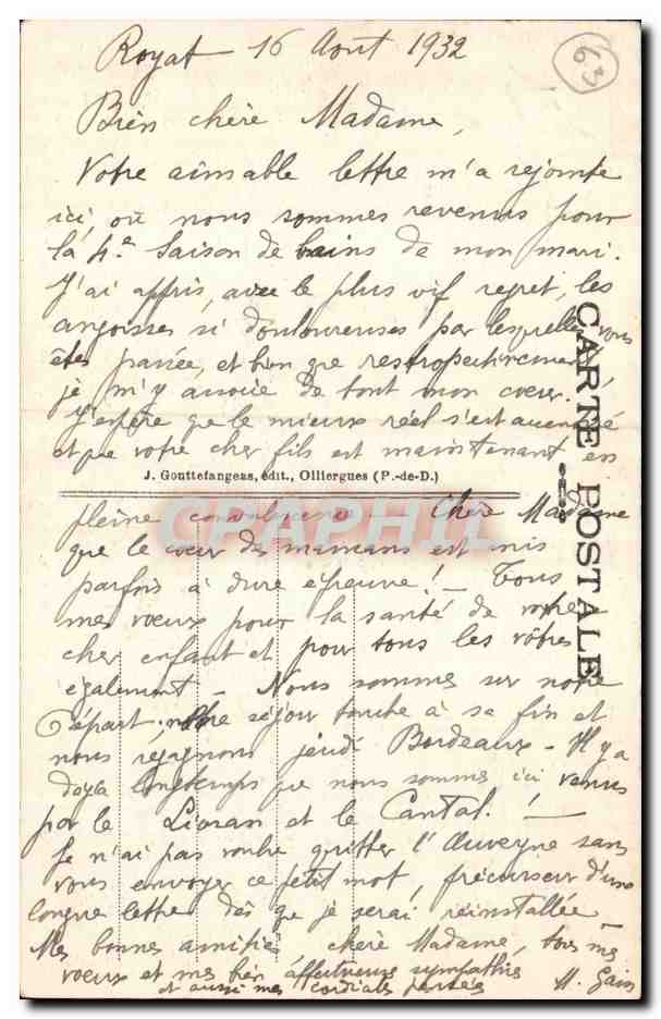 Royat - Route de la Vallee - L'Eglise fortifiee XI siecle - CPA  — Rückseite