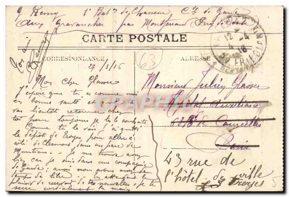 Clermont Ferrand - La Rue des Gras et la Cathedrale - CPA  — Rückseite