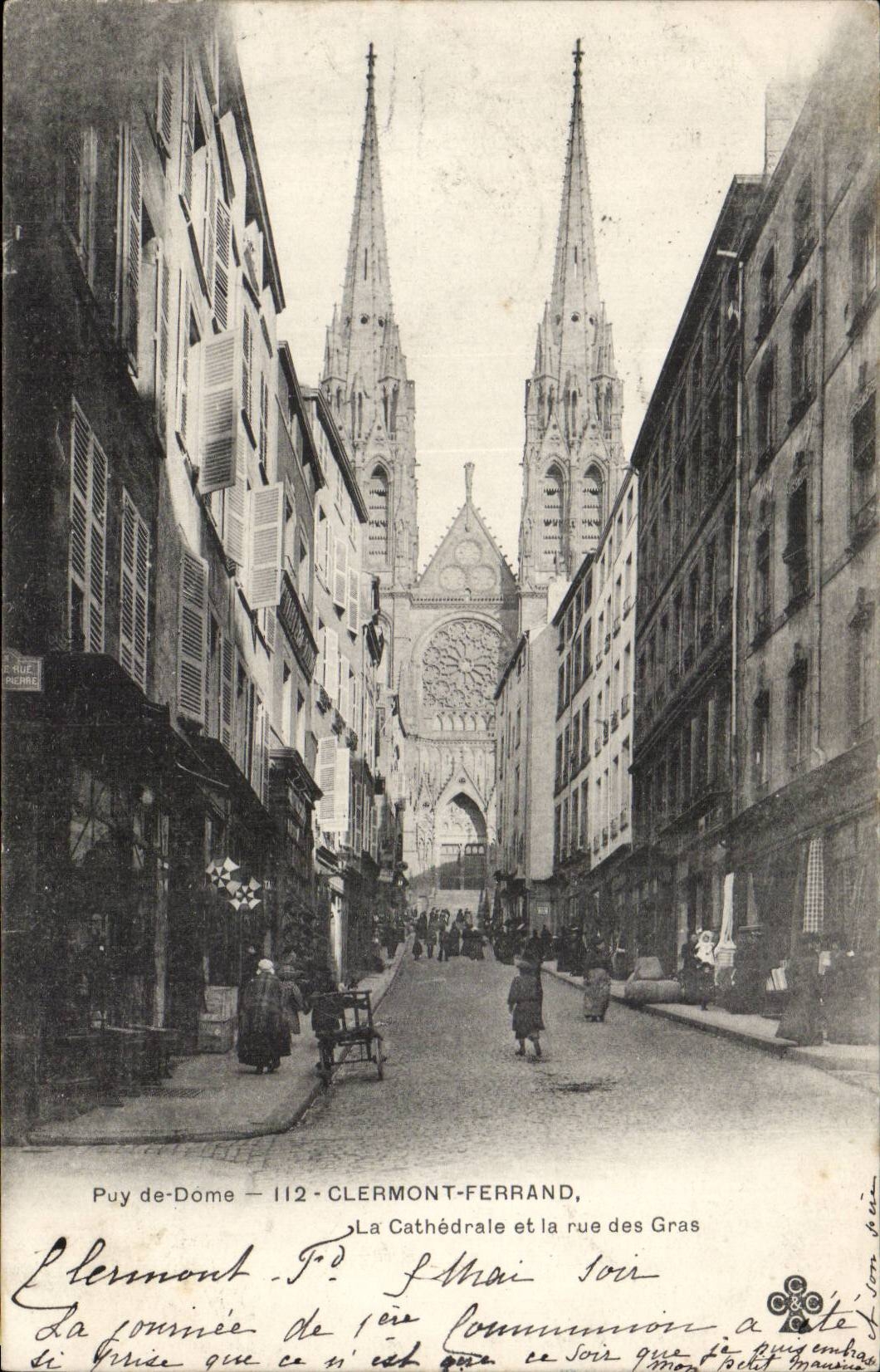 Clermont Ferrand - La Cathedrale et la rue des Gras - CPA 