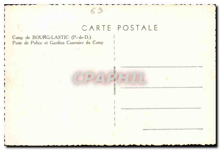 Camp de Bourg-Lastic — Poste de Police et Gardien Casernier du Camp — Combier Imprimeur — Reverso