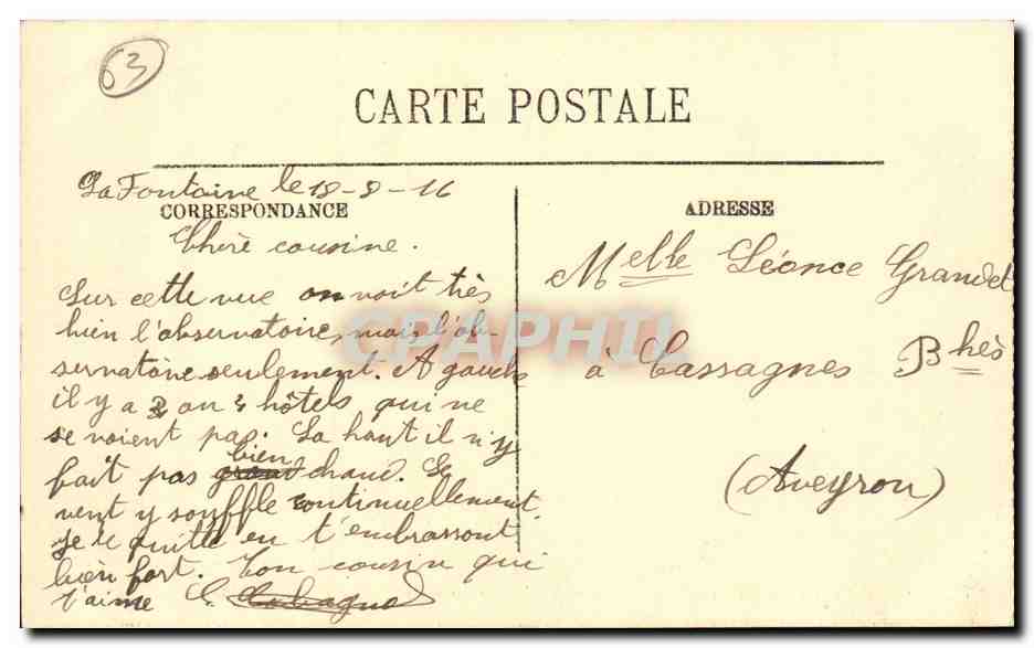 Moutons pâturant au sommet du Puy de Dôme — observatoire et timbre postal — éditeur : H. H. H. (n°9) — Reverso