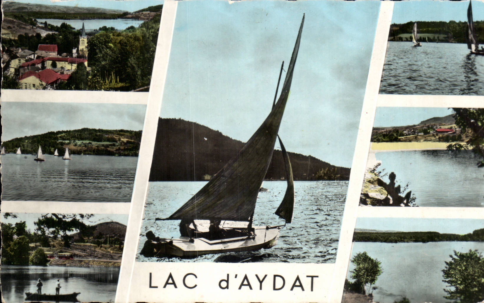 Lac d'Aydât — vue panoramique avec voiliers — Éditions de l'Hôtel de Ville, Vichy