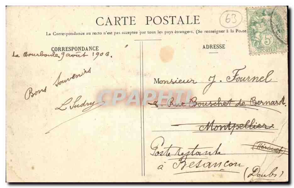 La Bourboule CPA Casino Chardon Rue chateau et funiculaire — Rückseite