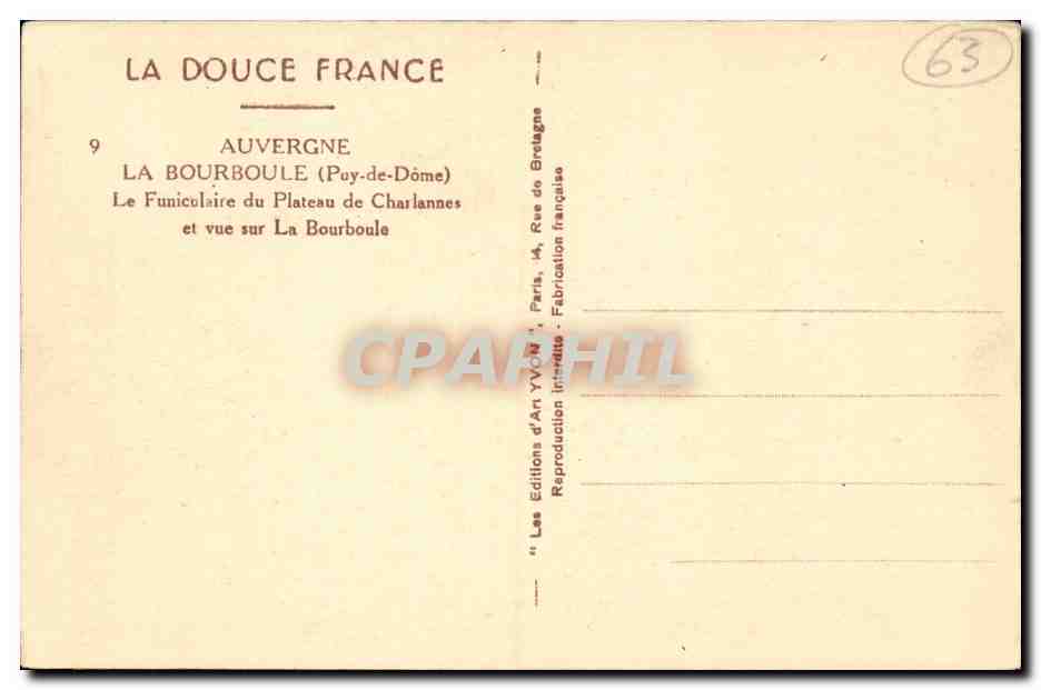 La Bourboule CPA le funiculiare du plateau de Charlannes  — Rückseite