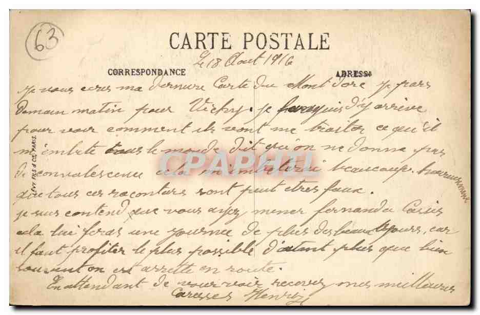 Le Mont Dore CPA l'etablissement themal vu de l'ehotel SArciron — Verso