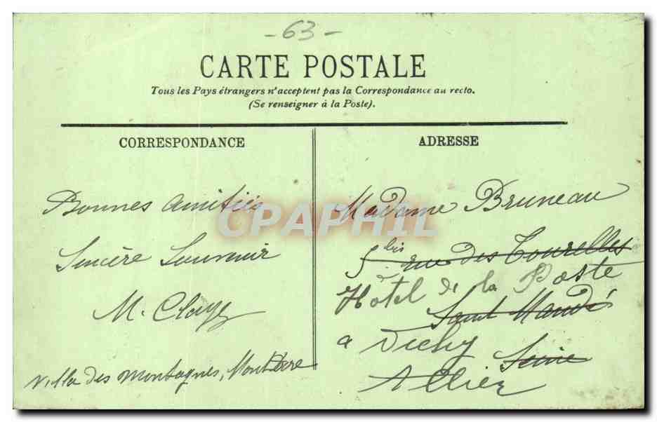 Le Mont Dore - Le Puy Gros - cheval - horse - CPA  — Verso