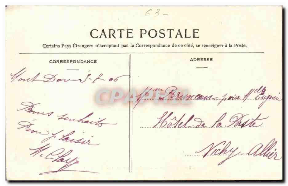 Le Mont-Dore — Grande-Rue et Route de Clermont — L'Auvergne illustrée, édit. G. Delaunay, n° 600 — Verso