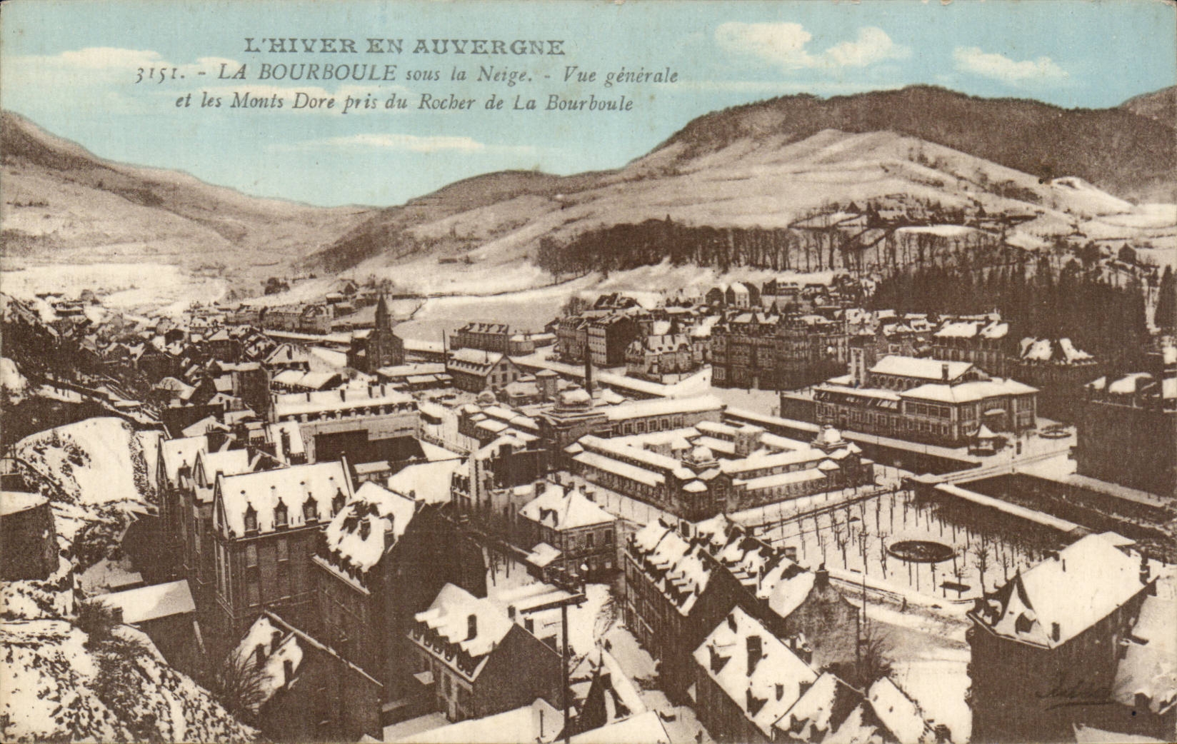 La Bourboule - L'Hiver en Auvergne - sous la Neige - Vue Generale et les Mont Dore - CPA 