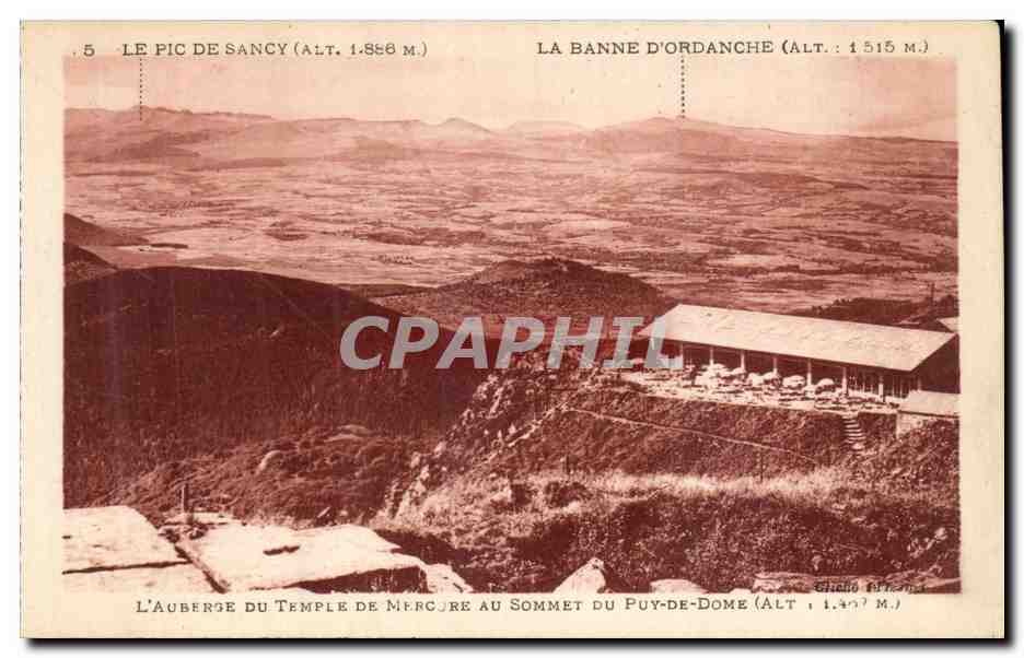 Vue panoramique du Puy-de-Dôme — L'Auberge du Temple de Mercure — éditeur Lévy et Meurdrin, Paris