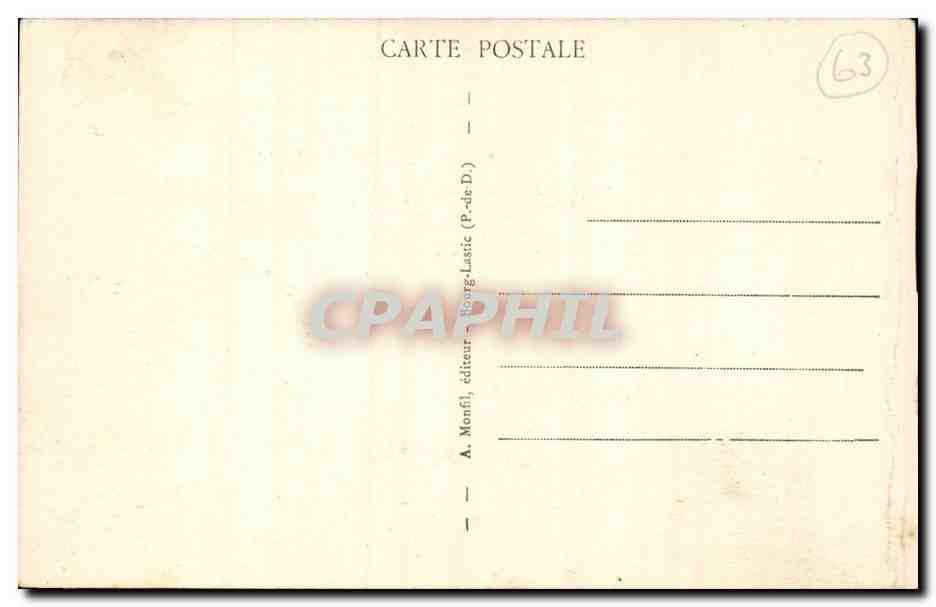 La Bourboule vu de Murat-le-Quaire — vue panoramique — A. Monfli, éditeur Bourg-Lastic (P.-de-D.) — Rückseite