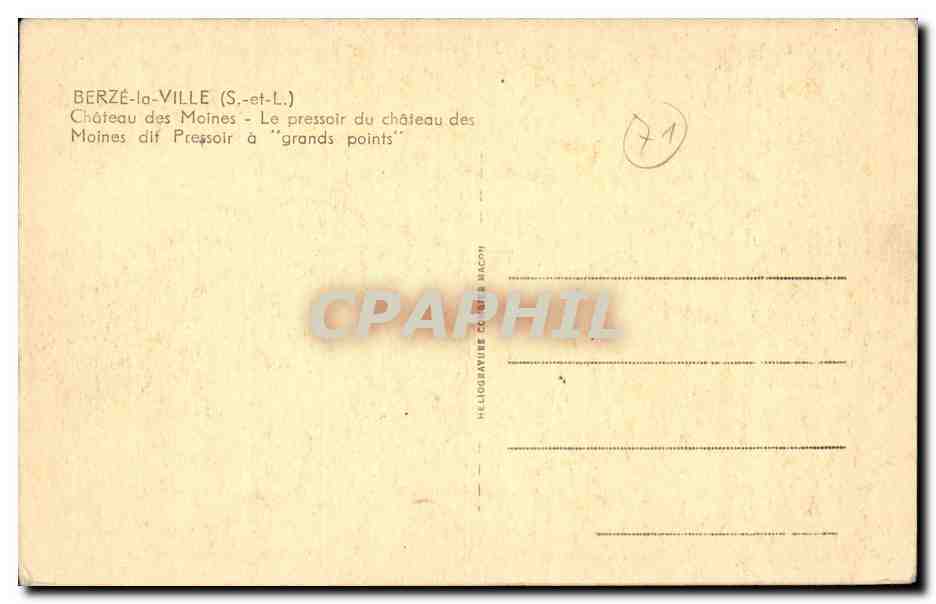 Château des Moines - Le pressoir à "grands points" — Berzé-la-Ville (S.-et-L.) — Verso