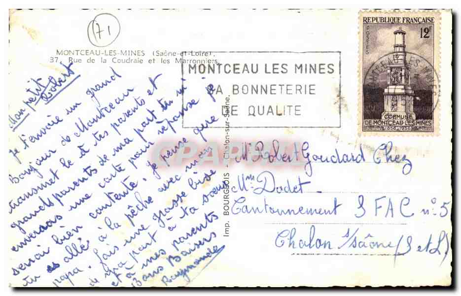 Montceau-les-Mines — Rue de la Coudraie — Imp. Bourgoin — Verso