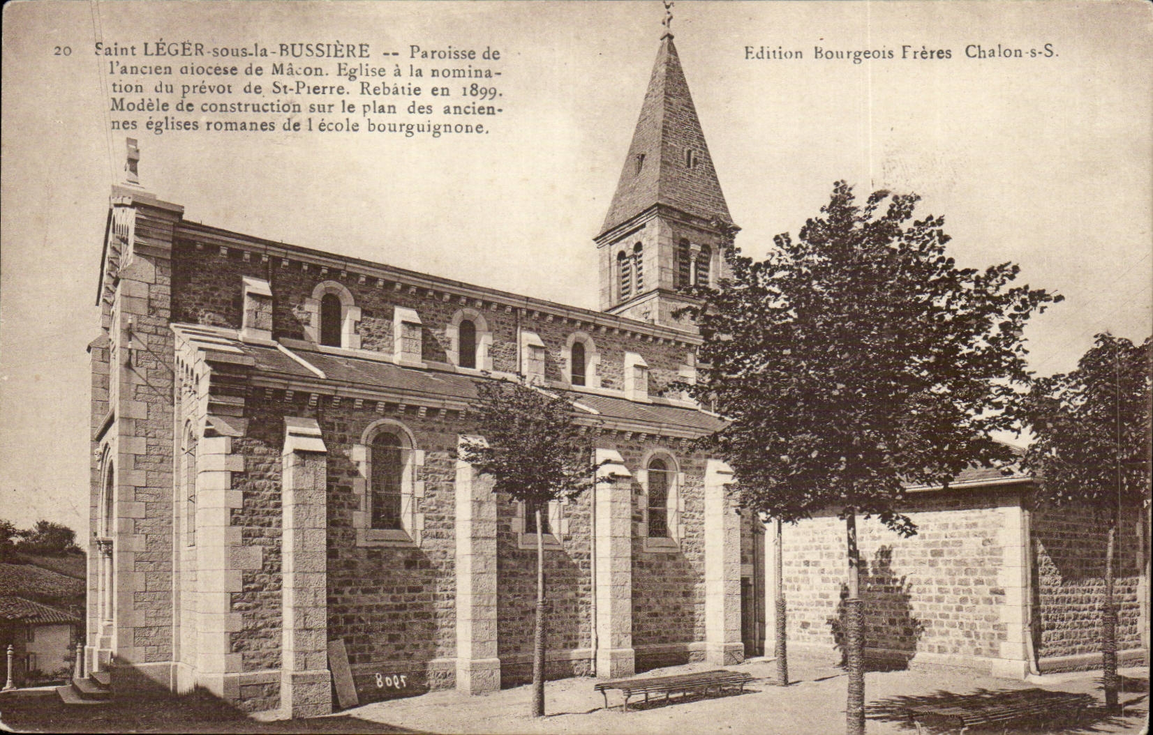 Saint LÉGER-sous-la-ROUSSIERE — Église rebâtie en 1899 — Édition Bourgeois Frères Chalon-s-S.
