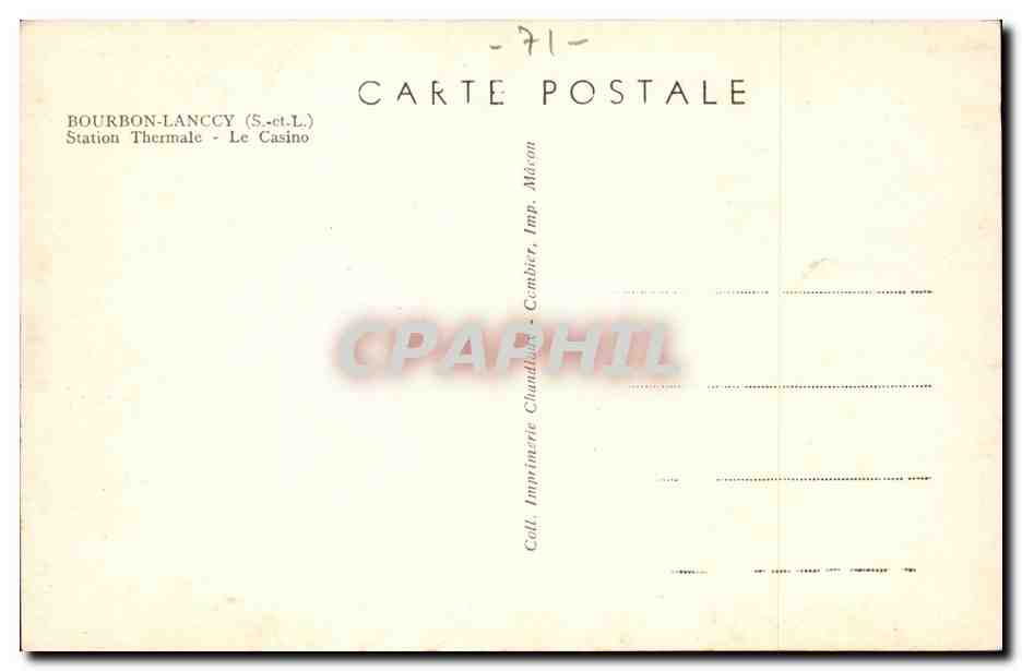 Bourbon-Lancy — Le Casino — Imprimerie Chandloux, Gombier — Rückseite