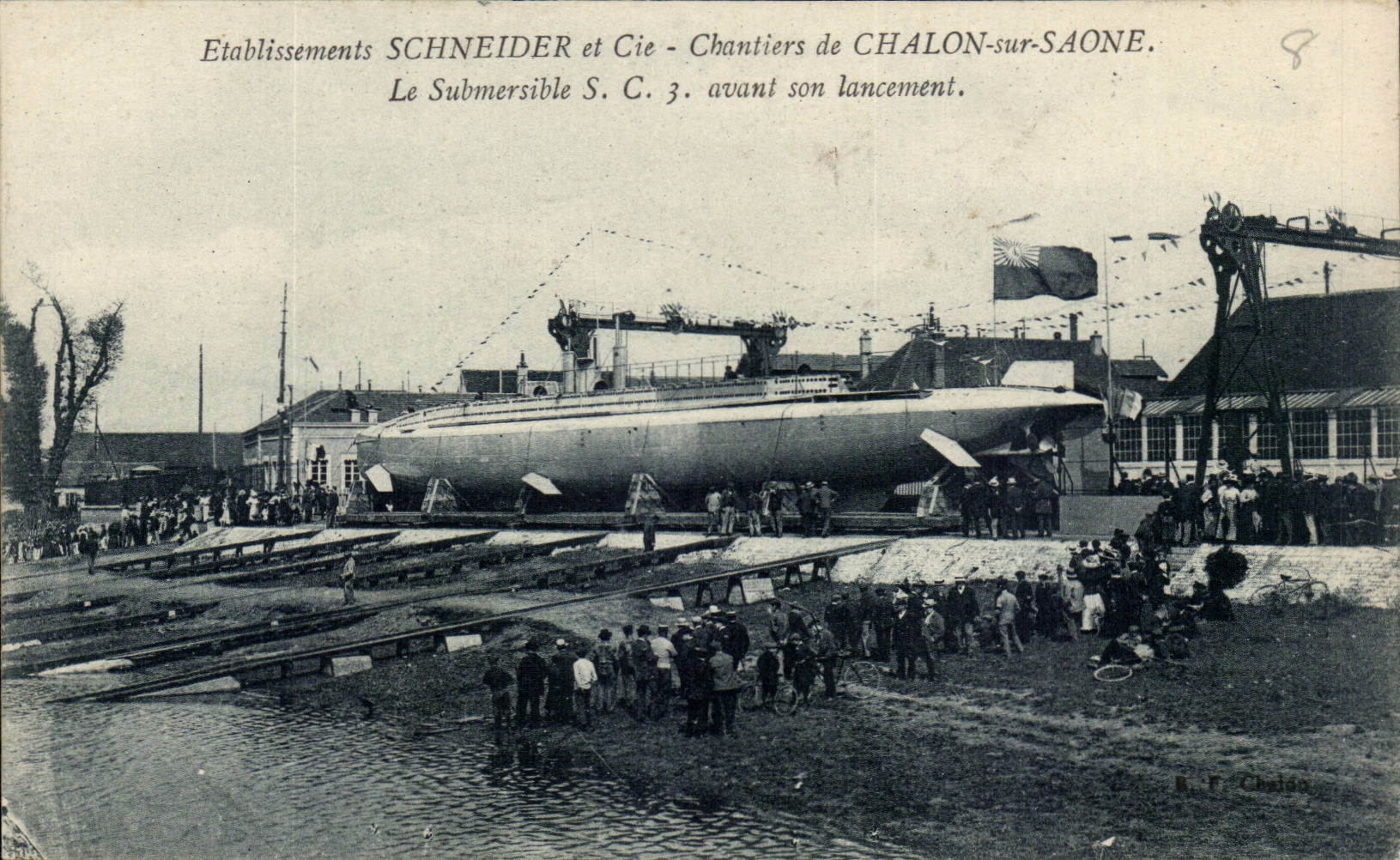 Chantiers Schneider et Cie - Le Submersible S.C.3 avant son lancement — Chalon-sur-Saône