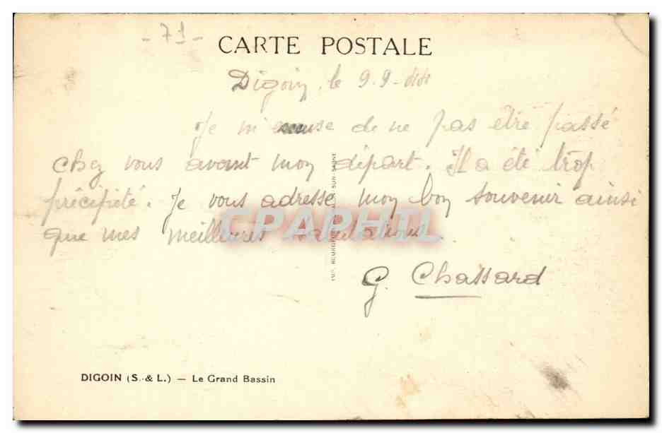 Digoin CPa Le grand bassin — Rückseite