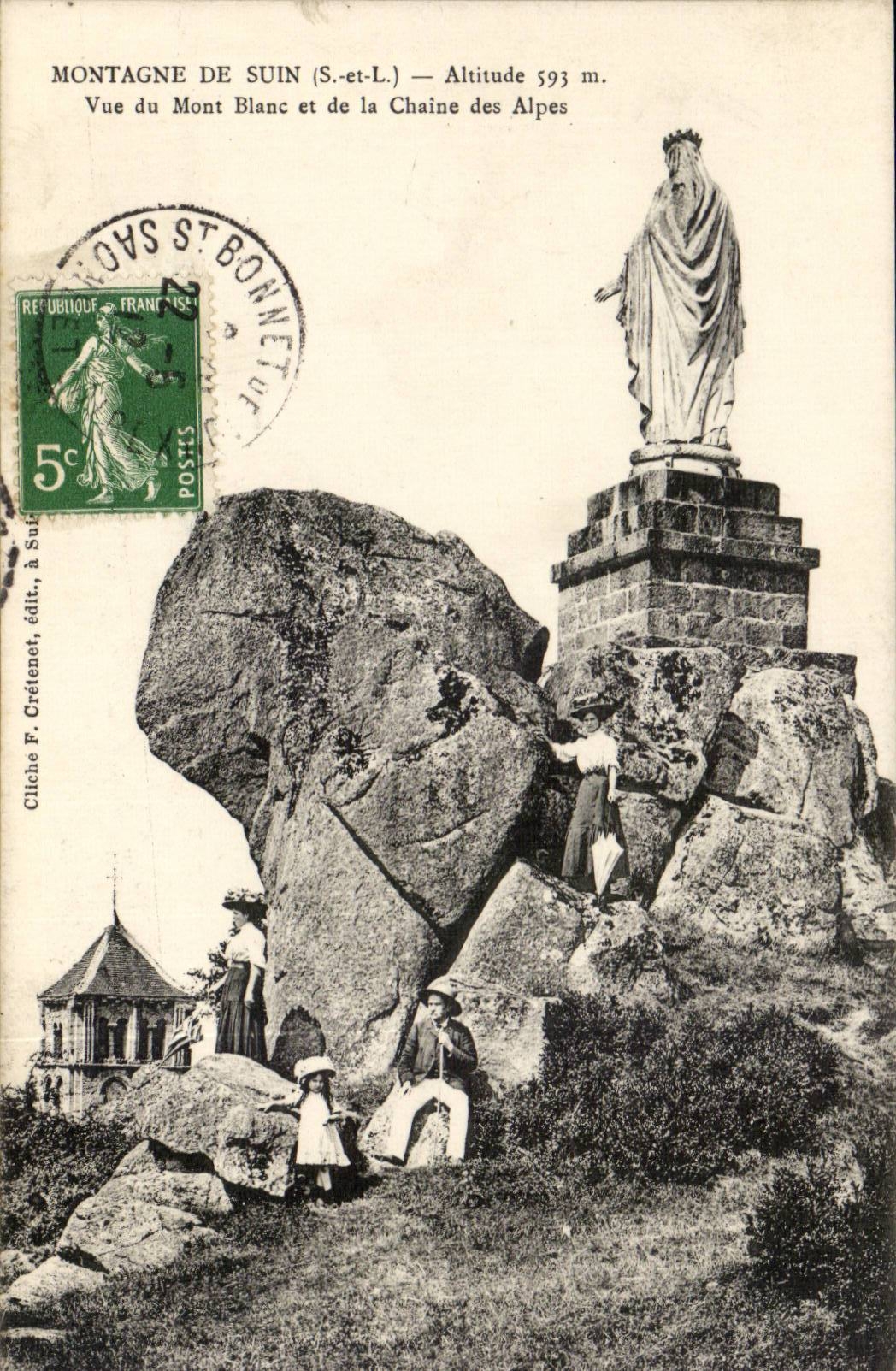 Montagne de Suin (S.-et-L.) — Vue du Mont Blanc et de la Chaîne des Alpes — Cliché F. Crétenet, éditeur à Sully